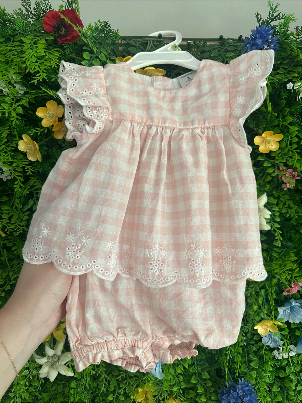 NORDSTROM Pink and White Gingham Baby Two Piece Outfit - 0-3 Months NWOT